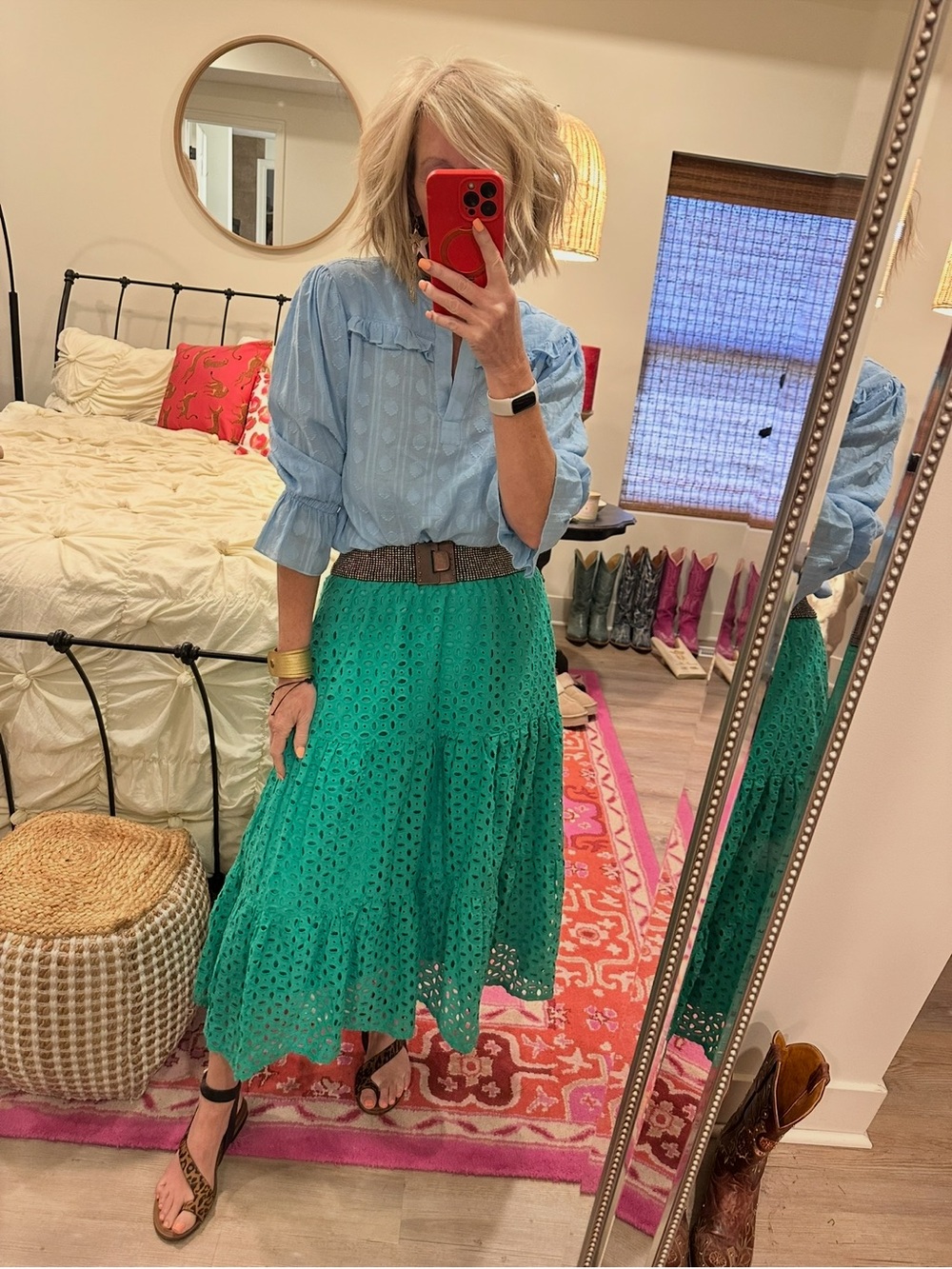 Light Blue Ruffle-Back Women's Blouse - Picture 6 of 10
